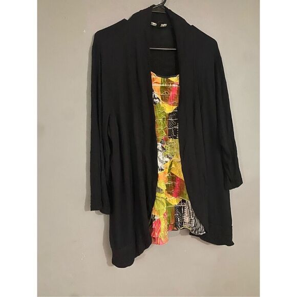 Notations Black Multicolored Cardigan Built In Tank 3/4 Sleeve Size 1X - Picture 2 of 6
